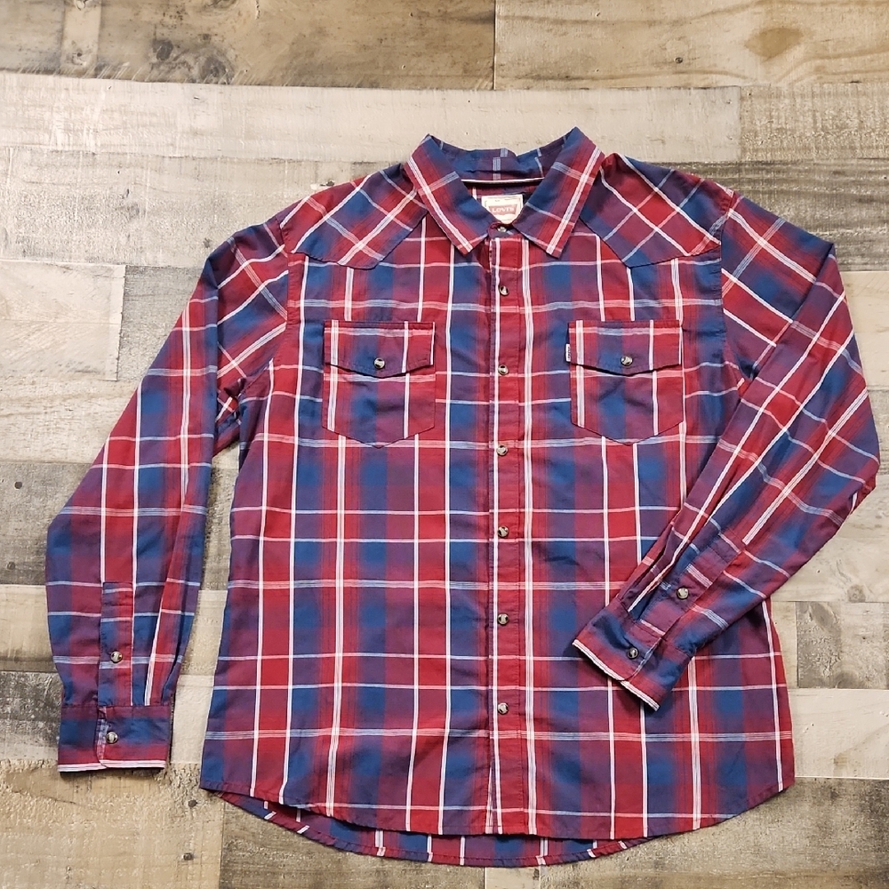 Levi's Red and Blue Casual Button Down Shirt with Plaid‎ Design